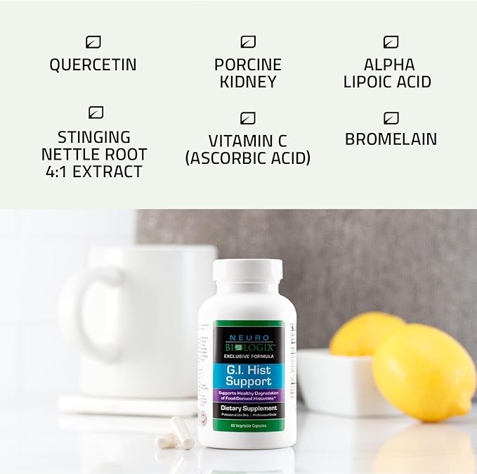 Neuro biologix GI Hist Support - Supplement for Histamine Digest, Histamine Blocker with Vitamin C, Quercetin, Porcine Kidney, Alpha Lipoic Acid, Stinging Nettle Root, and Bromelain, 60 Capsules