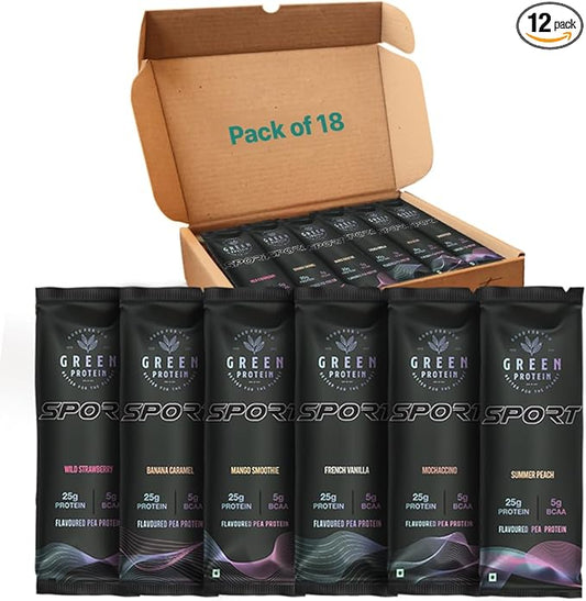 Sport Pea Protein Isolate Powder, Dairy, Gluten, Allergen, Soy Free 6 Flavors x 3 Sachets 100% Vegan Plant Protein (Sport Multi Pack 18)