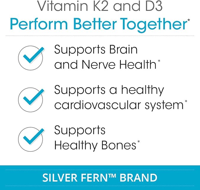 Silver Fern Vitamin K2-D3 Supplement Brand - Natural, Non-Synthetic - K2-7 as Menaquinone-7 (MK-7) - D3 as cholecalciferol - Bone, Heart & Energy Support (2 Bottles - 60 Capsules - 60 Servings)