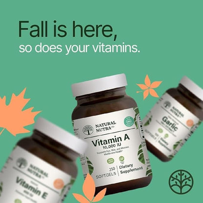 Natural Nutra Vitamin A 10,000 IU Softgels – High Potency Eye and Skin Vitamins – Gluten-Free Vitamin A Supplement for Sight & Skin Health – Fish Liver Oil for Men and Women, Gluten Free 250 Softgels