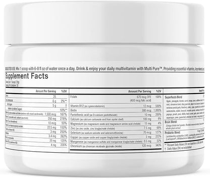 Reclaim Multi Pure Lemon Lime, Immune Support, Vitamin C, Vitamin B Complex, Probiotic, Superfood Powder, Calcium, Magnesium Oxide, (30 Servings) (Lemon Lime)