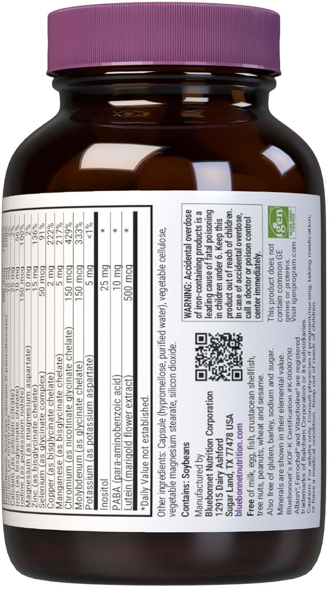 Bluebonnet Nutrition Mult One (with Iron), Daily Nutritional Support*, Vegetarian Friendly, Kosher Certified, Gluten-Free, Dairy-Free, 30 Vegetable Capsules, 30 Servings