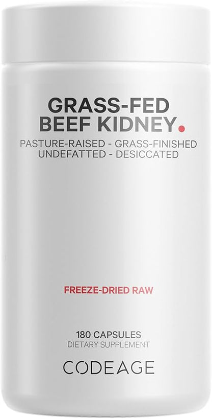 Codeage Grass Fed Beef Kidney Supplement - Freeze Dried, Non-Defatted, Desiccated Beef Kidney Glandulars Nutrition Bovine Pills – Pasture Raised Beef Vitamins for Kidney - Non-GMO -180 Capsules