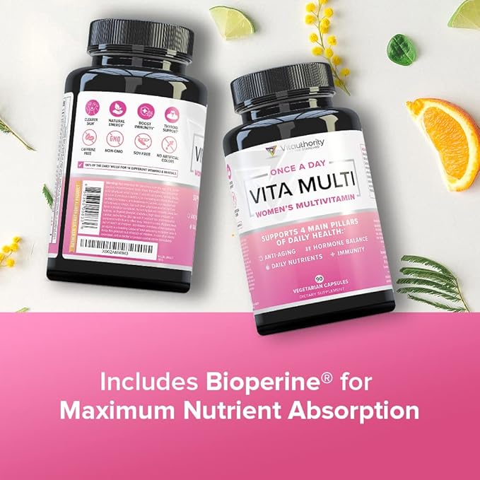 VITA Multi Multivitamin for Women: Women’s Daily Multi-Vitamin Supplement with DIM, Iodine, Ashwagandha | Supports Youthful Complexion, Healthy Cortisol and Estrogen Balance - 30 Day Supply