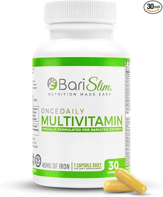 BariSlim Once Daily Bariatric Multivitamin Capsule - 45mg of Iron - Bariatric Vitamin & Supplement for Post Bariatric Surgery Including Gastric Bypass & Gastric Sleeve | 30-Day Supply