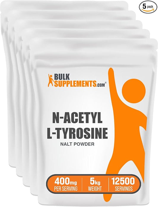 BulkSupplements.com N-Acetyl L-Tyrosine Powder -Tyrosine Supplement, NALT Powder - Amino Acid Supplement, Unflavored & Gluten Free, 400mg per Serving, 5kg (11 lbs) (Pack of 5)