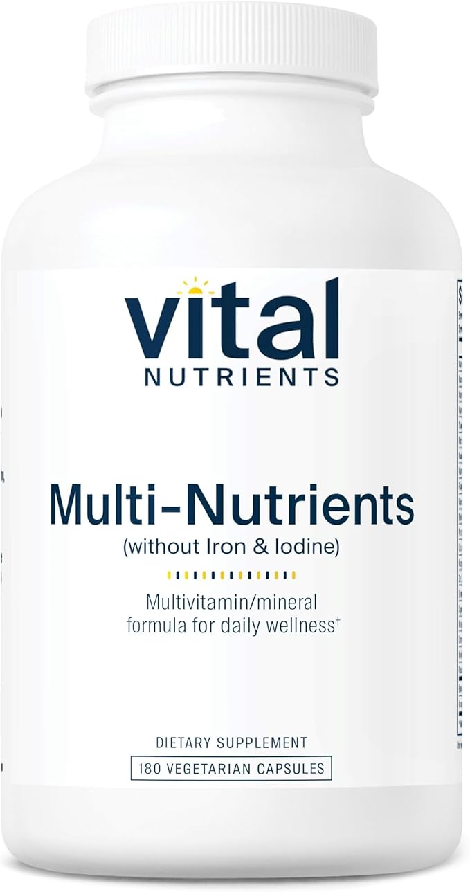 Vital Nutrients Multi-Nutrients with No Iron or Iodine | Comprehensive Vegetarian Daily Multivitamin and Mineral Formula with Potent Antioxidants* | Gluten, Dairy and Soy Free | 180 Capsules
