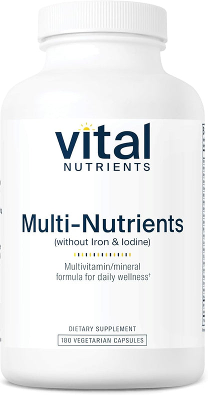 Vital Nutrients Multi-Nutrients with No Iron or Iodine | Comprehensive Vegetarian Daily Multivitamin and Mineral Formula with Potent Antioxidants* | Gluten, Dairy and Soy Free | 180 Capsules