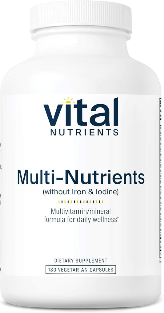 Vital Nutrients Multi-Nutrients with No Iron or Iodine | Comprehensive Vegetarian Daily Multivitamin and Mineral Formula with Potent Antioxidants* | Gluten, Dairy and Soy Free | 180 Capsules
