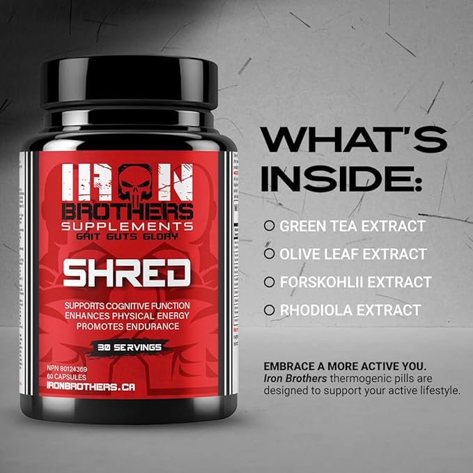 Iron Brothers Supplements Shred for Men & Women | Strong Appetite Suppressant for Weight Loss Management | Supports Cognitive Function Promotes Endurance Increases Energy - Fat Burner - Reduce Craving