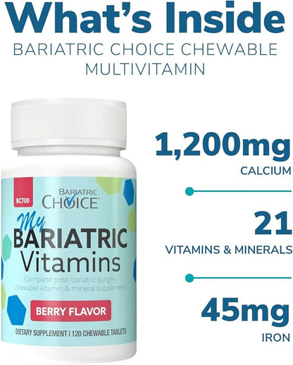 Bariatric Choice My Bariatric All-in-One Multivitamin Chewable with 300 mg of Calcium, Berry (120ct)
