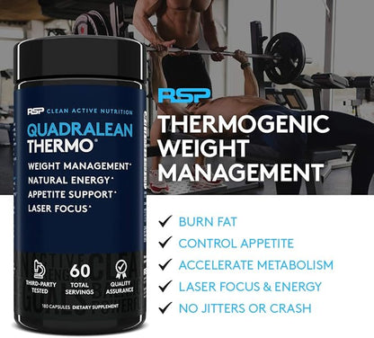 RSP Nutrition QuadraLean Thermogenic Fat Burner for Men & Women, Weight Loss Supplement, Crash-Free Energy, Metabolism Booster & Appetite Suppressant, Diet Pills, 60 Serv (Packaging May Vary)