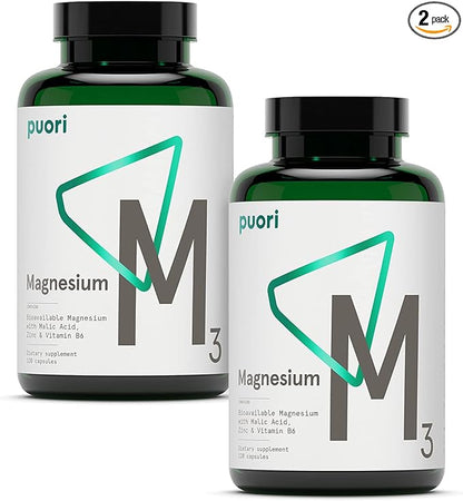 Puori Organic Magnesium Zinc Supplement - 300mg - 240 Vegan Capsules - High Absorption M3 Complex for Sleep, Immune Support, Energy, Muscle Recovery, Relaxation & Leg Cramps - Zinc & Vitamin B6