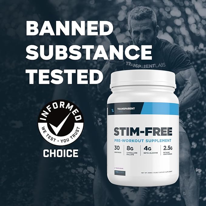 Transparent Labs Stim-Free Pre-Workout - Caffeine & Stim Free Pre Workout Powder for Men and Women with Beta Alanine Powder, Citrulline Malate, & elevATP - 30 Servings, Tropical Punch