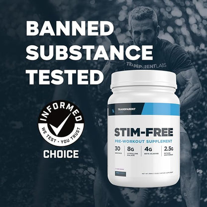 Transparent Labs Stim-Free Pre-Workout - Caffeine & Stim Free Pre Workout Powder for Men and Women with Beta Alanine Powder, Citrulline Malate, & elevATP - 30 Servings, Tropical Punch
