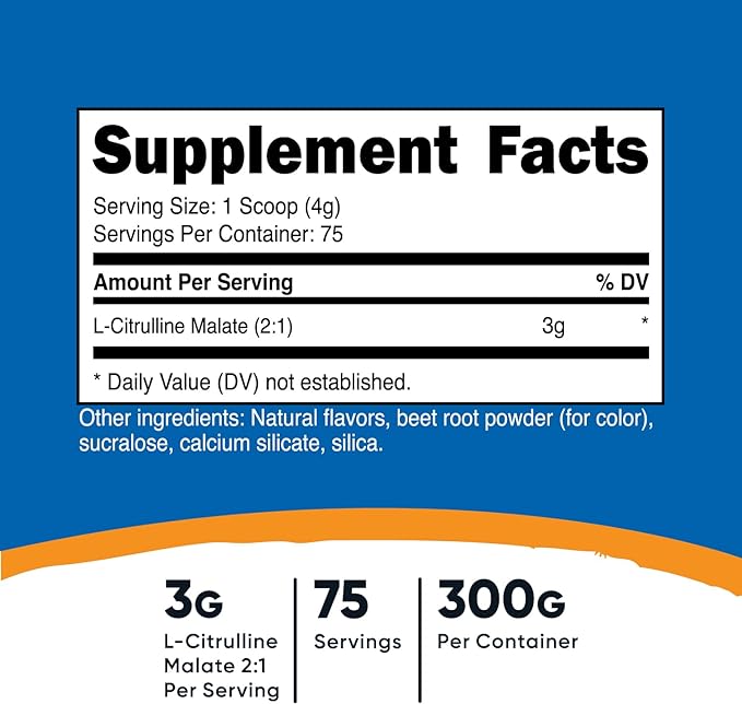 Nutricost L-Citrulline Malate 2:1 (300 Grams) (Strawberry Kiwi)