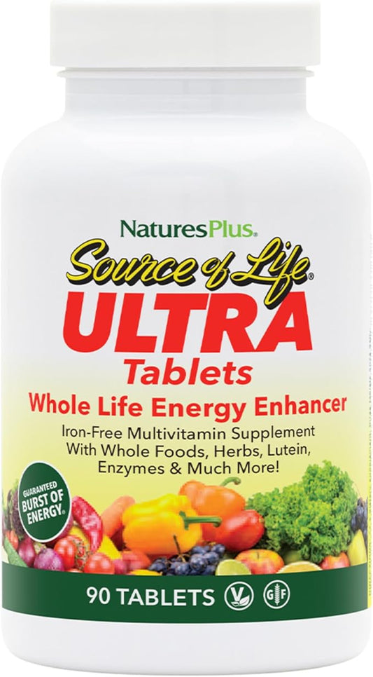 Natures Plus Ultra Source of Life No-Iron Multivitamin - 90 Tablets - Supports Immune Health, Energy & Overall Well-Being - with Lutein & Vitamin D3 - Vegetarian & Gluten Free - 30 Servings