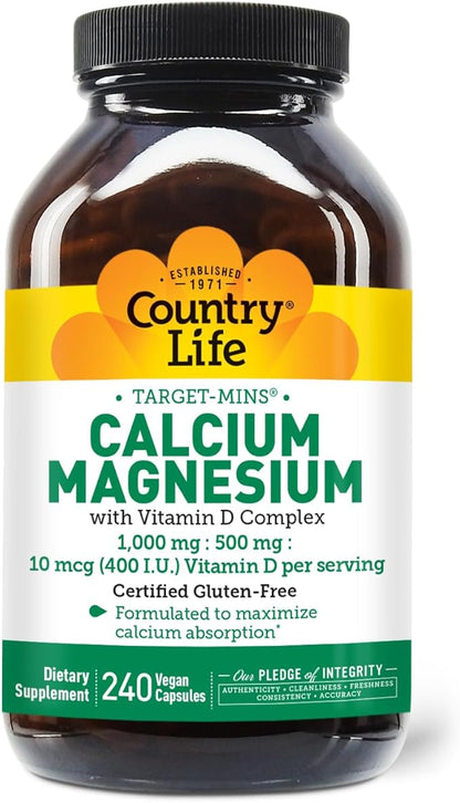 Country Life Target-Mins Calcium Magnesium with Vitamin D Complex for Total-Body Utilization and Osteoporosis Prevention