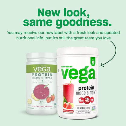 Vega Protein Made Simple Protein Powder, Vanilla - Stevia Free, Vegan, Plant Based, Healthy, Gluten Free, Pea Protein for Women and Men, 2.2 lbs (Packaging May Vary)