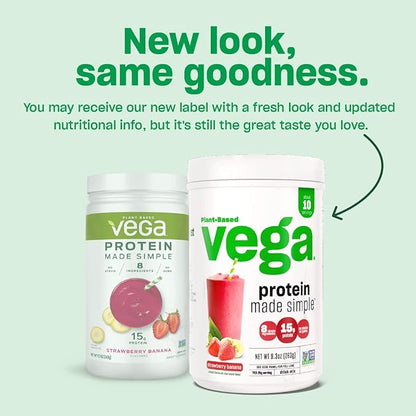 Vega Protein Made Simple Protein Powder, Vanilla - Stevia Free, Vegan, Plant Based, Healthy, Gluten Free, Pea Protein for Women and Men, 9.2 oz (Packaging May Vary) (Pack of 2)