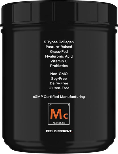 Codeage Multi Collagen Peptides + Probiotics Black Edition, Vitamin C, Hyaluronic Acid Powder Supplement, Grass-Fed, Pasture-Raised, Hydrolyzed, Zero Carbs, Type I, II, III, V & X, Unflavored, 21oz