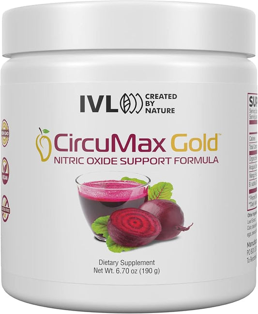 IVL - CircuMax Gold - Nitric Oxide Supplement Powder Boost - Organic Beets - Beetroot Powder Supplement - Careflow Mango Powder and Nitro Rocket - Workout Energy Level (6.70 oz - 30 Servings)