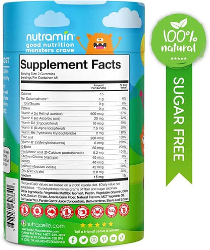 Nutracelle NUTRAMIN Sugar-Free, Allergen-Free 100% Vegan Gummy Multivitamins for Kids - Great Tasting Natural Gummies Your Kids Will Love - 90 Count Bottle