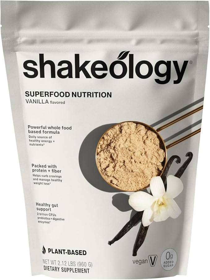 Shakeology 0g Added Sugar Vegan Protein Powder - Gluten Free, Superfood Protein Shake - Helps Support Healthy Weight Loss, Lean Muscle Support, Manage Effects of Stress, Vanilla - 30 Servings