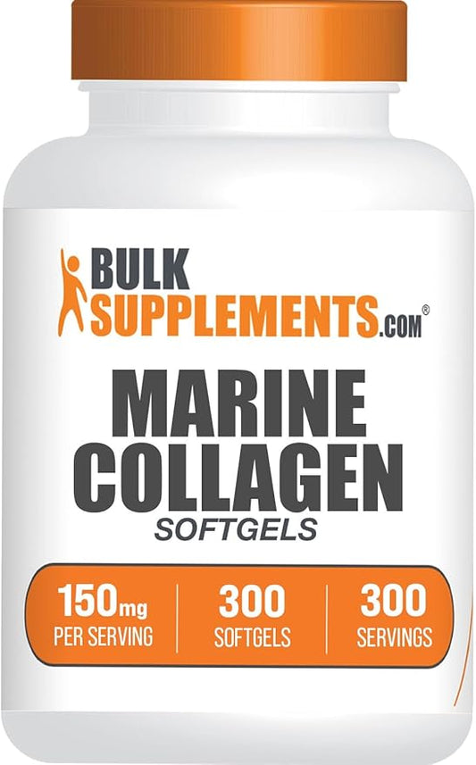 BulkSupplements.com Marine Collagen Softgels - Collagen Supplement, Fish Collagen Pills, Marine Collagen Peptides Pills - Gluten Free, 1 Softgel per Serving (150mg), 300 Softgels