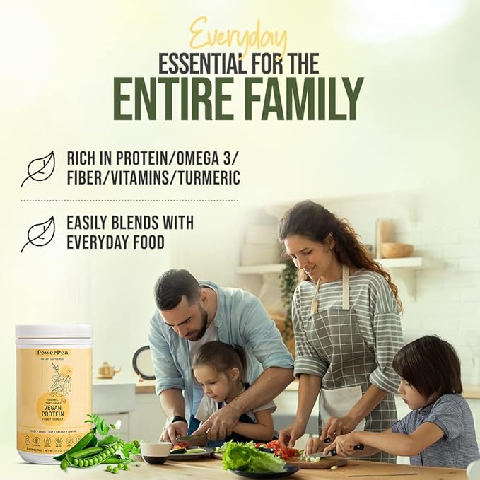Plant Based Vegan Protein Unflavored- USDA Organic with Vitamins, Fiber, Omega 3, Turmeric, Kids Nutrition, Non-GMO, Dairy Free, Allergen Free, Sugar & Gluten Free