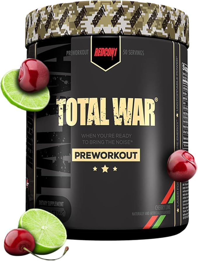 REDCON1 Total War Pre Workout Powder, Cherry Lime - Beta Alanine + Citrulline Malate Vegan & Keto Friendly Preworkout for Men & Women with 320mg of Caffeine (50 Servings)
