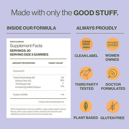 Hilma Prebiotic Fiber Gummies – Daily Fiber Supplement, Gummies for Adults – Supports Gut Health for Women & Promotes Regularity – Citrus & Berry Natural Flavor – FSA Eligible, 60 Count