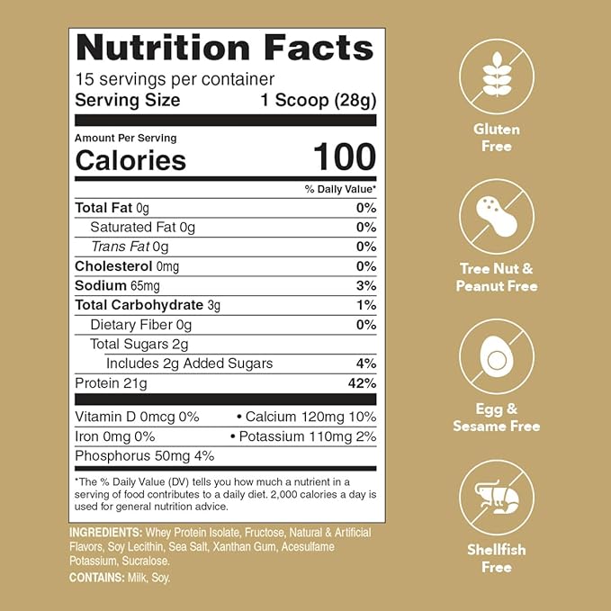 Whey Protein Powder | Vanilla | 21g 100% Whey Isolate Protein Powder | Low Carb and Lactose Free | Gluten Free | Certified Kosher | 15 Servings