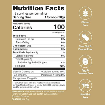 Whey Protein Powder | Vanilla | 21g 100% Whey Isolate Protein Powder | Low Carb and Lactose Free | Gluten Free | Certified Kosher | 15 Servings