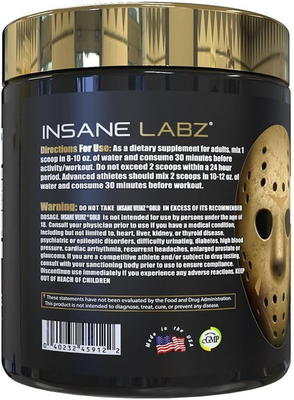 Insane Labz Psychotic Gold and Insane Veinz Gold Pre Workout Nitric Oxide Booster Stack, Increase Muscle Mass, Vascularity, Strength, Energy, Focus, Gummy Candy