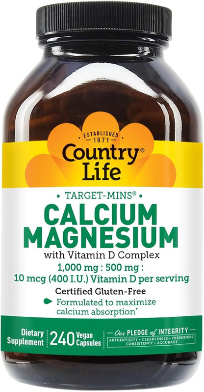 Country Life Target-Mins Calcium Magnesium with Vitamin D Complex for Total-Body Utilization and Osteoporosis Prevention