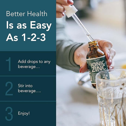 Ionic Liquid Zinc - 8 Month Supply, Adjustable Doses for Entire Family - Zinc Sulfate Form, Vegan, Glass Bottle - Immunity, Brain, Thyroid Support - Best Absorption of Zinc Supplements (2 oz.)