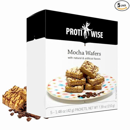 ProtiWise High Protein Wafers | Mocha | 15g Protein Per Serving, Low Carb, Low Sugar, High Fiber Snack | Gluten-Free, Keto-Friendly Diet for Hunger Control & Weight Loss | 5/Box