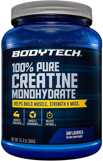 BodyTech 100% Pure Creatine Monohydrate Powder - Premium Micronized Creatine for Enhanced Muscle Strength and Performance - Supports Muscles, Recovery, and Increased Exercise (31.9 oz/181 Servings)