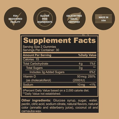 Black Girl Vitamins - Vitamin D3 Gummies, for Immune, Energy, and Bone Support, 2000IU (50mcg) Vitamin D per Serving, Gluten-Free Vitamin D Gummies (Multi-Flavored), 60ct