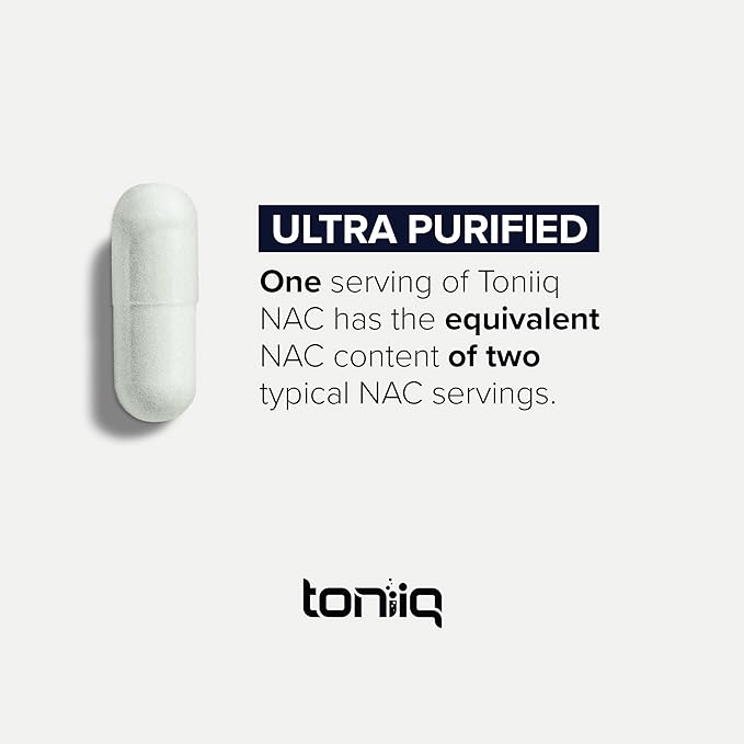 Toniiq 1300mg NAC - 2 Month Supply - Min. 98%+ Tested Purity - Ultra High Strength Bioavailable NAC Cysteine Supplement - 120 Vegetarian N Acetyl Cysteine Capsules -Lab Tested TQ