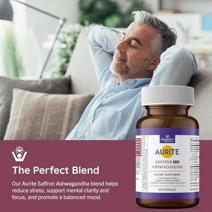 Saffron Ashwagandha Supplement | Stress Management, Mood Support, Long-Term Memory, for Women & Men. 60 Count, Vegetarian Friendly, Non-GMO, Gluten-Free, Soy-Free (2 Months of Supply)