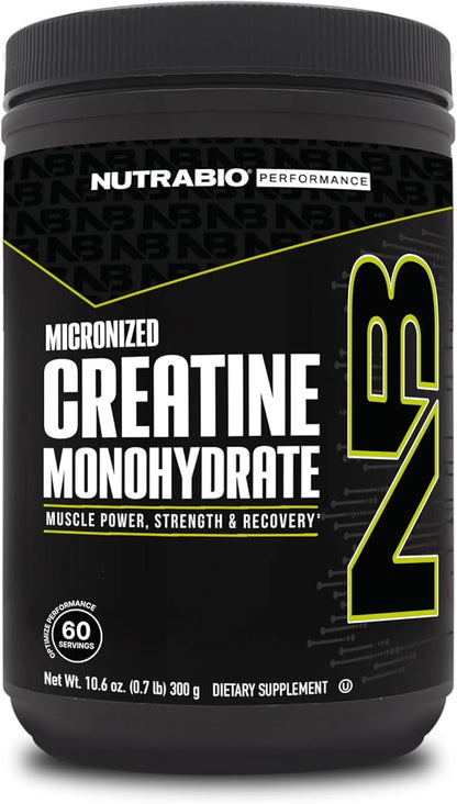 NutraBio Pure Creatine Monohydrate Powder Supplement, Unflavored, (300 g) - Supports Bulk Muscle Energy, Recovery, and Strength - HPLC Tested Pure Grade Creatine Powder Supplement for Men and Women