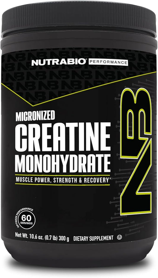 NutraBio Pure Creatine Monohydrate Powder Supplement, Unflavored, (300 g) - Supports Bulk Muscle Energy, Recovery, and Strength - HPLC Tested Pure Grade Creatine Powder Supplement for Men and Women