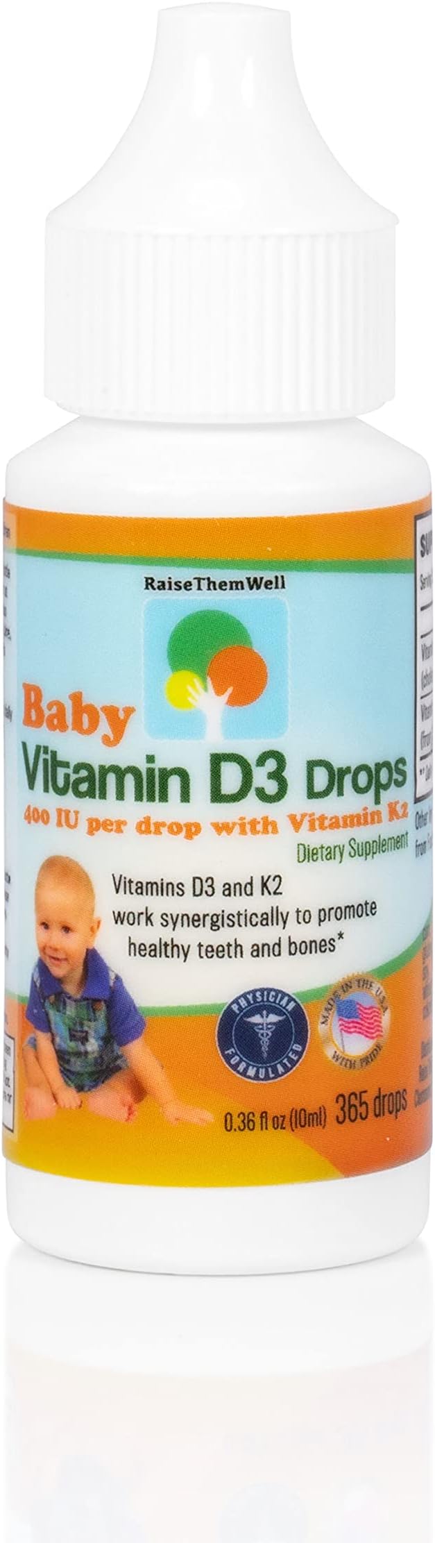 Raise Them Well- Vitamin D and K Drops for Bone and Teeth Health, 365 Servings, 0.36 fl/oz
