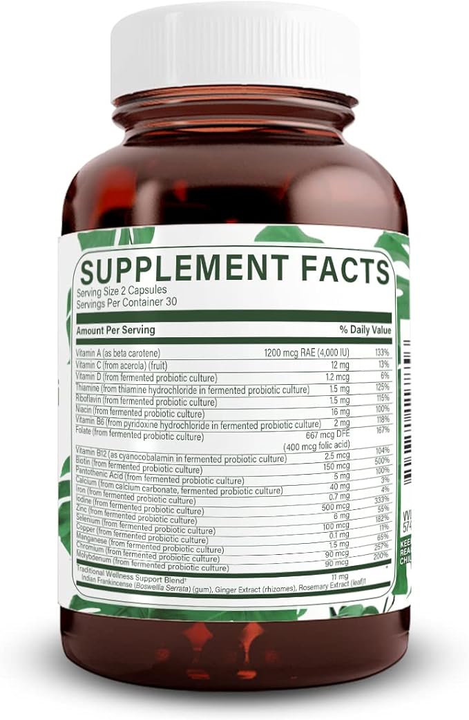 Natural Nutra Whole Food Complete Multivitamin and Mineral for Women and Men, Energy Booster, Helps Maintain Bone Health Supplement, Improves Brain Function and Skin, 60 Capsules