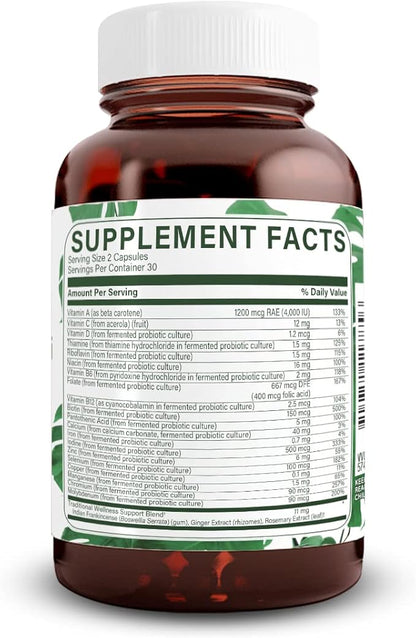 Natural Nutra Whole Food Complete Multivitamin and Mineral for Women and Men, Energy Booster, Helps Maintain Bone Health Supplement, Improves Brain Function and Skin, 60 Capsules