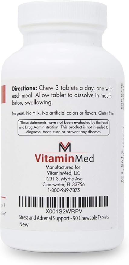 Stress and Adrenal Support - 90 Chewable Tablets - Citrusy Orange Flavor - Easily Digestible - by New Health Products