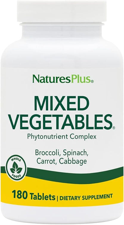 Natures Plus Mixed Vegetables - 1300 mg, 180 Vegetarian Tablets - Powerful Whole Foods Phytonutrient Supplement, Promotes Overall Health - Gluten-Free - 60 Servings