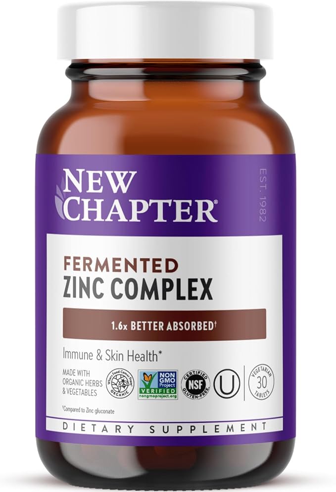 New Chapter Zinc Supplement, Fermented Zinc Complex, ONE Daily for Immune Support + Skin Health, Mineral-Balancing Formula Rich in Copper, Easy to Swallow & Digest, 30 Count (1 Month Supply)